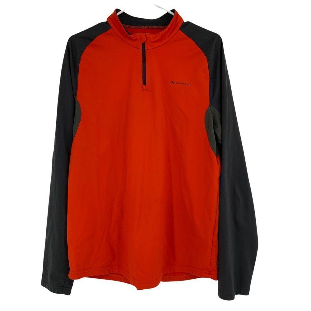 Mens Quechua Athletic Shirt Top XL 1/4 zip Running Red Raglan 0724